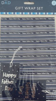 Picture of Happy Fathers Day Gift Wrap Set 2 sheets 2 tags NEW blue with stripes