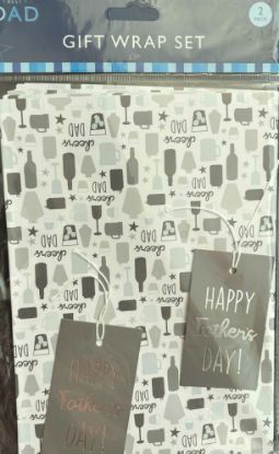 Picture of Fathers Day Gift Wrap Set 2 sheets 2 tags NEW Cheers Dad Design