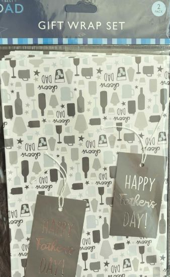 Picture of Fathers Day Gift Wrap Set 2 sheets 2 tags NEW Cheers Dad Design