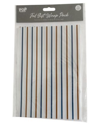 Picture of Fathers day Gift wrap set gold blue stripes  2 tags 2 sheets NEW