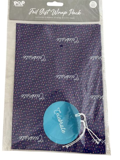 Picture of Fathers day Gift wrap set celebrate blue with confetti style  2 sheets 2 tags