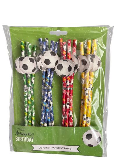 Picture of 20 x FOOTBALL PAPER Straws NEW football straws