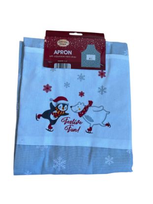 Picture of christmas apron country club festive fun apron ice skating polar bear and penguin