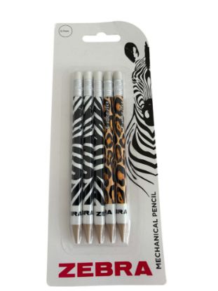Picture of 5 x Zebra Mechanical Pencils Safari Animal Design NEW Boxed