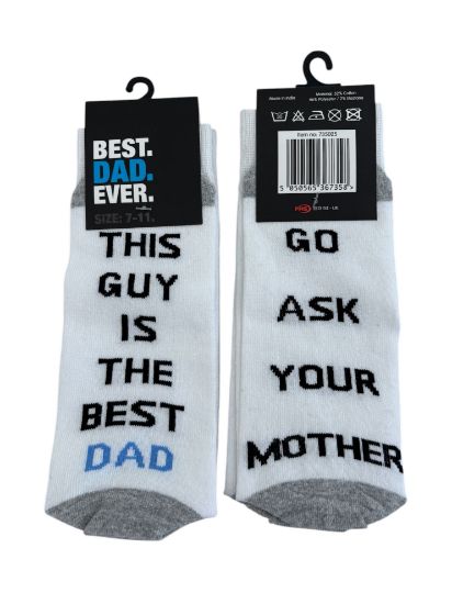 Picture of Fathers Day Gift Mens Socksthis guy is the best dad / go ask your mother  NEW UK 7-11 put your feet up dad