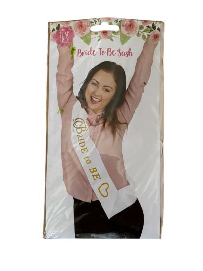 Picture of Bride To Be sash white & gold NEW Hen night party sash