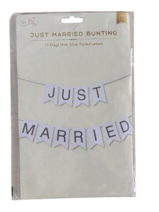 Picture of Just Married Bunting Wedding Bunting Flags 2 metres silver foil letters NEW
