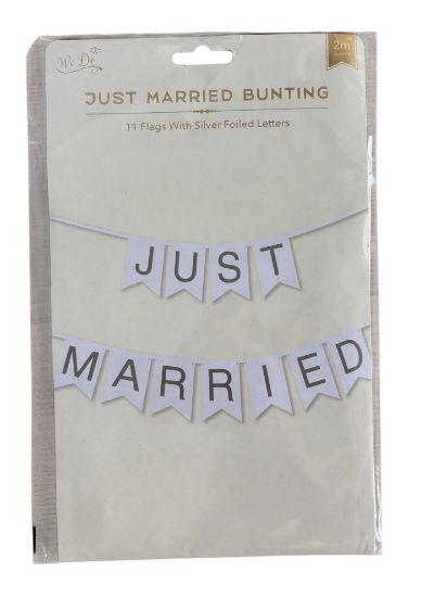 Picture of Just Married Bunting Wedding Bunting Flags 2 metres silver foil letters NEW