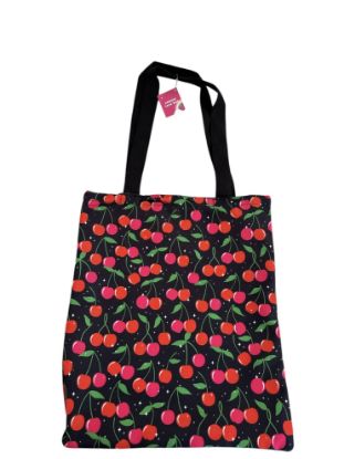 Picture of Beautiful summer Cherry Cotton Tote Bag - Black with Cherries Design