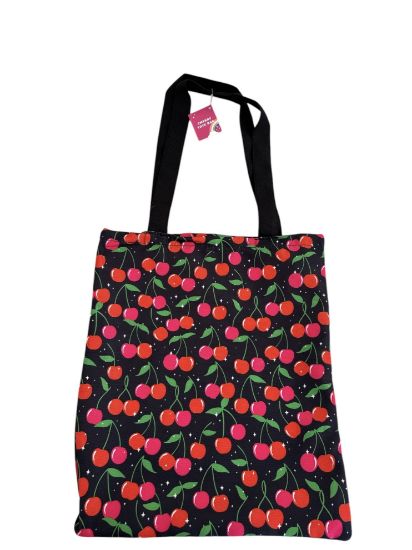 Picture of Beautiful summer Cherry Cotton Tote Bag - Black with Cherries Design