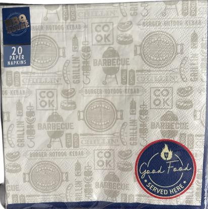 Picture of 20 x BBQ HOUSE PAPER NAPKINS White cook barbecue grillin design 33cm NEW