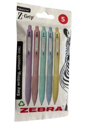 Picture of 5 x Z-Grip Retractable Ballpoint Pens Smooth Black Ink  pastel colour barrel pen