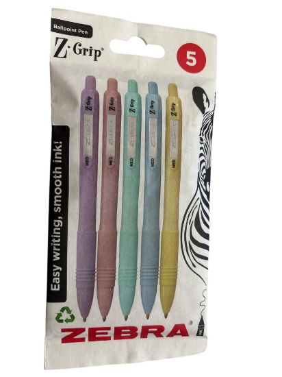 Picture of 5 x Z-Grip Retractable Ballpoint Pens Smooth Black Ink  pastel colour barrel pen