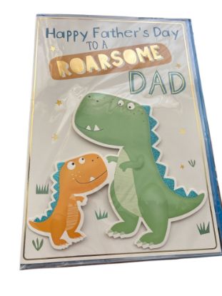 Picture of ROARSOME Fathers day card with blue envelope A4