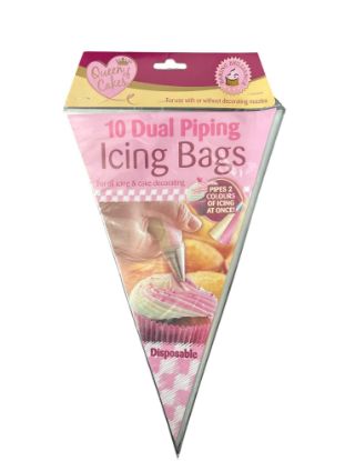 Picture of 10 x Queen of Hearts Dual Double Striped Cupcake Cup Cake Swirl Top Icing Piping Bags