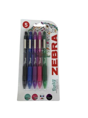 Picture of 5 x Zebra Funky Smooth Ballpoint pens 5 colours Z Grip Smooth NEW