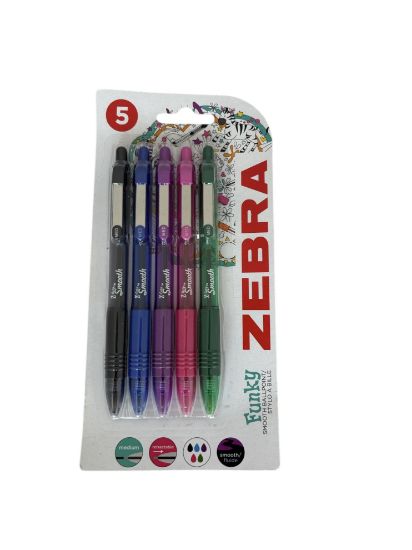 Picture of 5 x Zebra Funky Smooth Ballpoint pens 5 colours Z Grip Smooth NEW