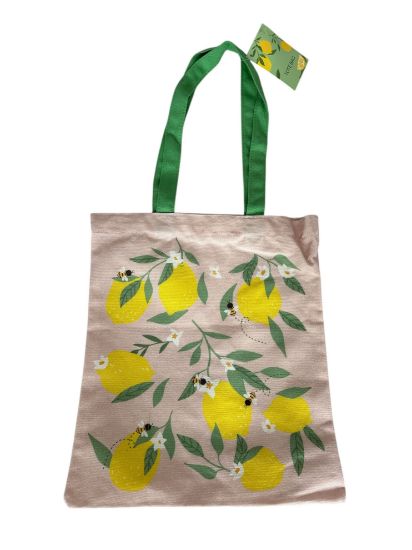 Picture of Summer Lemon And Bee Tote Bag Pink Hue NEW Cotton Cancas Tote