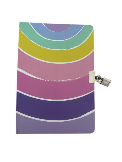 Picture of Girls Lockable Notebook Journal Secret Diary with Padlock Lock  rainbow swirl design A5