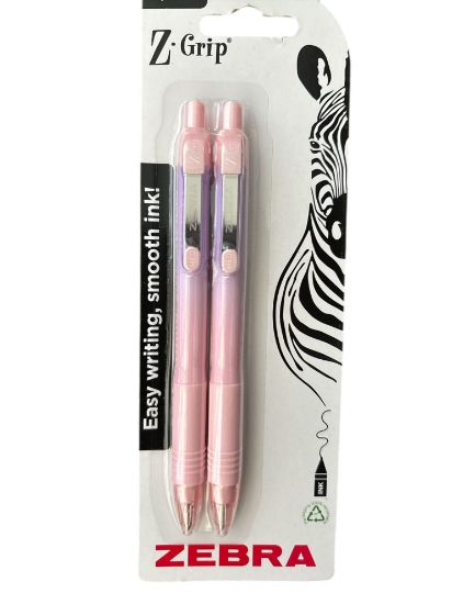 Picture of 2 X Zebra Z GRIP Smooth Pens Pastel PINK Mauve Barrel 1.0mm Nib Black Ink NEW