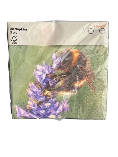 Picture of 20 x bumbleBEE Napkins 3 ply Photograph of bumbleBee on Purple FLower NEW