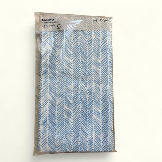 Picture of blue and White striped Table cover120 x 180 cm 6 person setting NEW