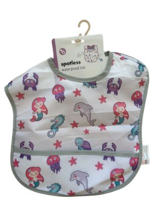 Picture of sealife baby bib mermaid starfish jellyfish white with pink purple plastic NEW