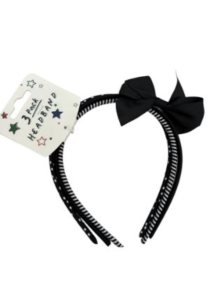 Picture of 3 x Girls Headbands Alice Bands Monochrome Black & White 1 with ribbon BOW NEW