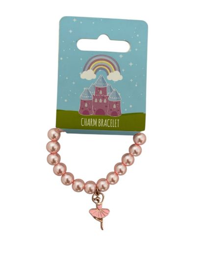 Picture of Rose Pink ballerina charm bracelet NEW Beads bracelet with ballerina charm