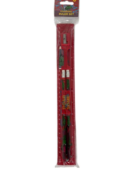 Picture of Dinosaur Stationery Set NEW Long ruler, 2 pencils with eraser tips, sharpener Roarsome