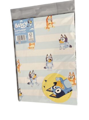 Picture of Bluey Gift Wrap Sheets  NEW bluey gift wrap 2 sheets 2 tags official bluey NEW