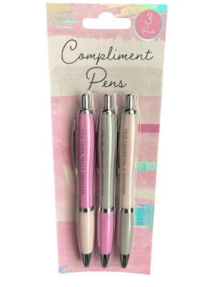 Picture of 3 X Compliment Pens Pink & Grey Gift Box pink & Grey Girls gift