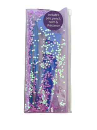 Picture of Lilac confetti filled pencil case with pencil ruler eraser sharpener new