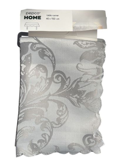 Picture of Silver Table Runner with Scalloped Edge Fabric NEW 40 x 150 cm