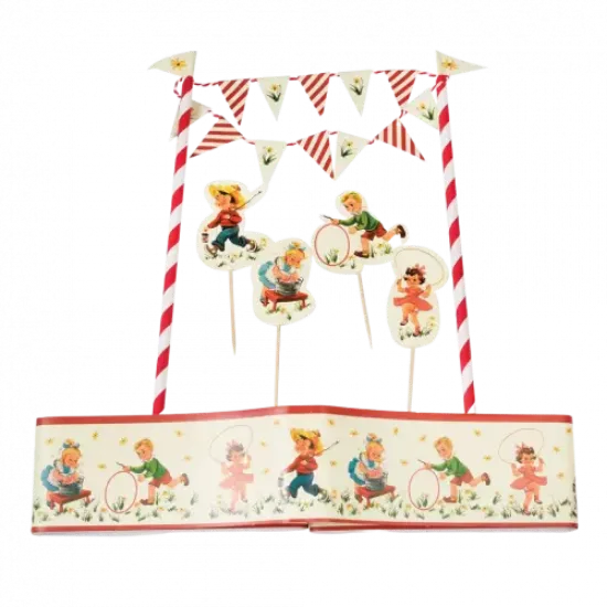Picture of Vintage Kids design Cake Bunting  , cake frill and cake toppers boxed