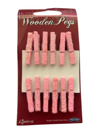 Picture of 12 x pink glitter wooden pegs craft decorative pegs pink glitter design