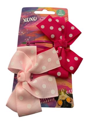 Picture of 2 pack XOXO hair clips with  bows pink clips with spots New