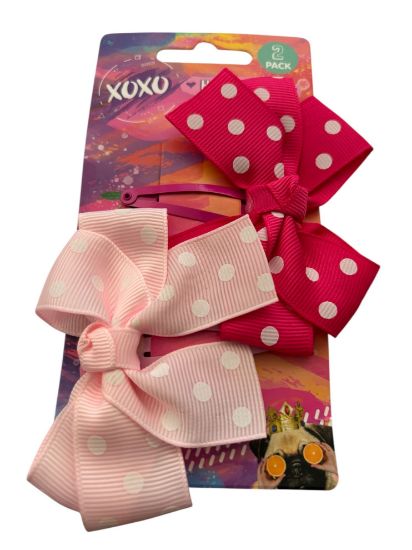 Picture of 2 pack XOXO hair clips with  bows pink clips with spots New