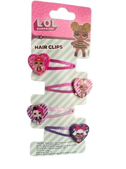 Picture of 4 x lol surprise hair clips with character heart charms