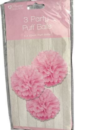 Picture of PINK Pack of 3 20cm Baby Shower Party Puff Balls PINK