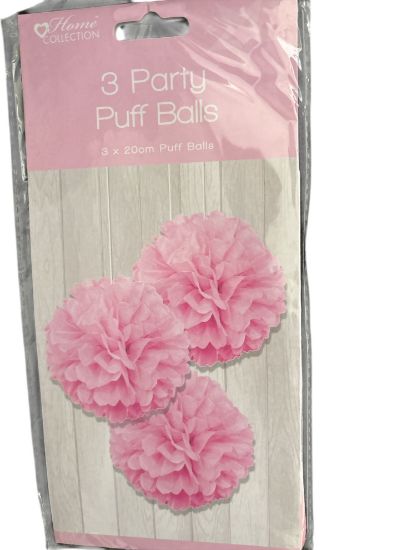 Picture of PINK Pack of 3 20cm Baby Shower Party Puff Balls PINK