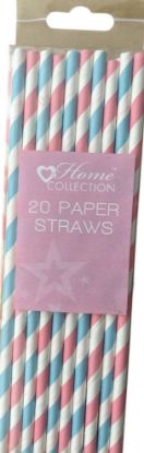 Picture of 20 x Baby Shower Party Blossom Paper Straws blue and pink