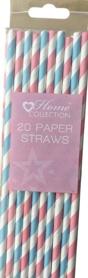 Picture of 20 x Baby Shower Party Blossom Paper Straws blue and pink