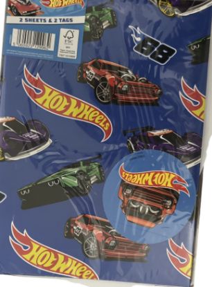 Picture of Hot Wheels Racing Cars Logo Wrapping Paper 2 Sheets 2 Tags hot wheels gift wrap