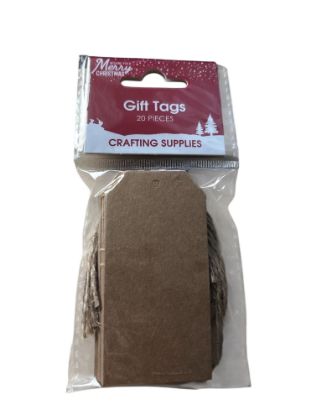 Picture of 20 x Kraft Christmas Gift tags with brown jute twine string NEW brown gift tags