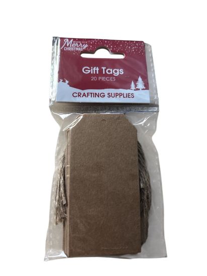Picture of 20 x Kraft Christmas Gift tags with brown jute twine string NEW brown gift tags