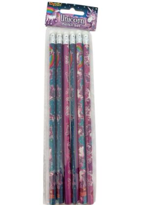 Picture of 6 x Unicorn Pencils  party Bag Fillers NEW UNICORN PENCILS with eraser tips