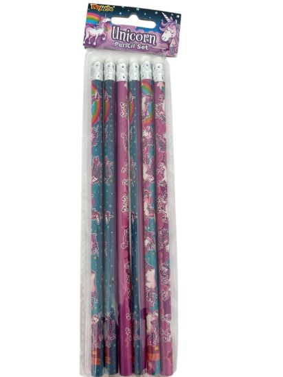 Picture of 6 x Unicorn Pencils  party Bag Fillers NEW UNICORN PENCILS with eraser tips
