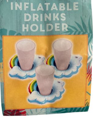 Picture of 3 x inflatable drinks holder drinks floats for pool party etc 3 in the pack cloud with rainbow design