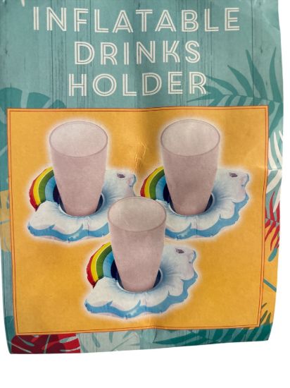 Picture of 3 x inflatable drinks holder drinks floats for pool party etc 3 in the pack cloud with rainbow design